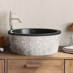 Clearance vidaXL Handfat Ø40x15 cm marmor Svart