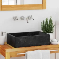 vidaXL Handfat 45x30x12 cm marmor högglans Svart