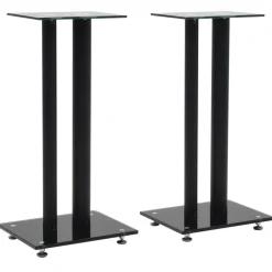vidaXL Högtalarstativ 2 st härdat glas 2 pelare svart