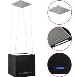 Outlet vidaXL Hängande köksfläkt touchsensor LCD 37 cm pulverlackerat stål Svart