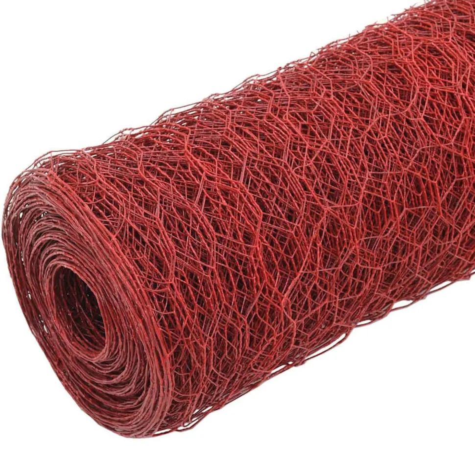 vidaXL Hönsnät stål med PVC-beläggning 25x1 m röd