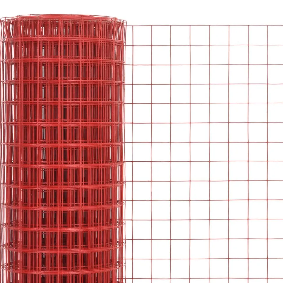 vidaXL Hönsnät stål med PVC-beläggning 10x1 m röd