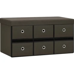 vidaXL Hopfällbar förvaringsbänk mörkbrun 76x38x38 cm konstlinne