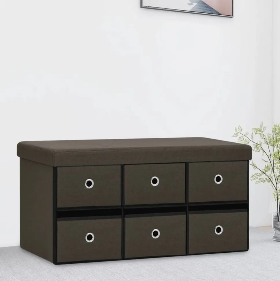 vidaXL Hopfällbar förvaringsbänk mörkbrun 76x38x38 cm konstlinne