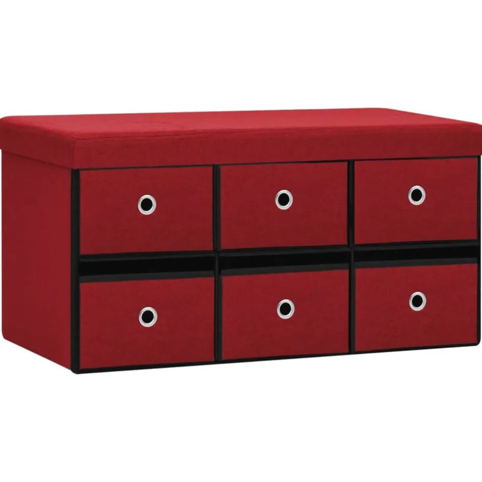 New vidaXL Hopfällbar förvaringsbänk 76x38x38 cm konstlinne Vinröd