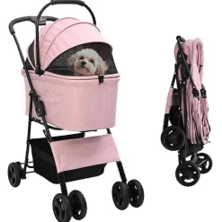 vidaXL Hopfällbar hundvagn Justerbar Rosa 81 x 47 x 99 cm Polyester