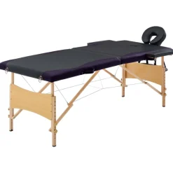 vidaXL Hopfällbar massagebänk 2 sektioner trä svart