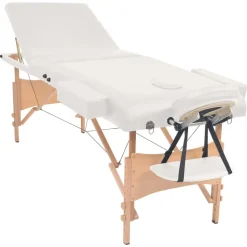 vidaXL Hopfällbar massagebänk 3 sektioner och pall 10 cm tjock vit