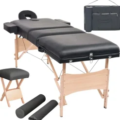 Best vidaXL Hopfällbar massagebänk 3 sektioner och pall 10 cm tjock Svart
