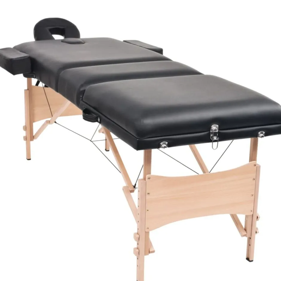Best vidaXL Hopfällbar massagebänk 3 sektioner och pall 10 cm tjock Svart