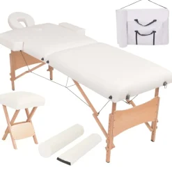 Online vidaXL Hopfällbar massagebänk 2 sektioner och pall set 10 cm tjock Vit