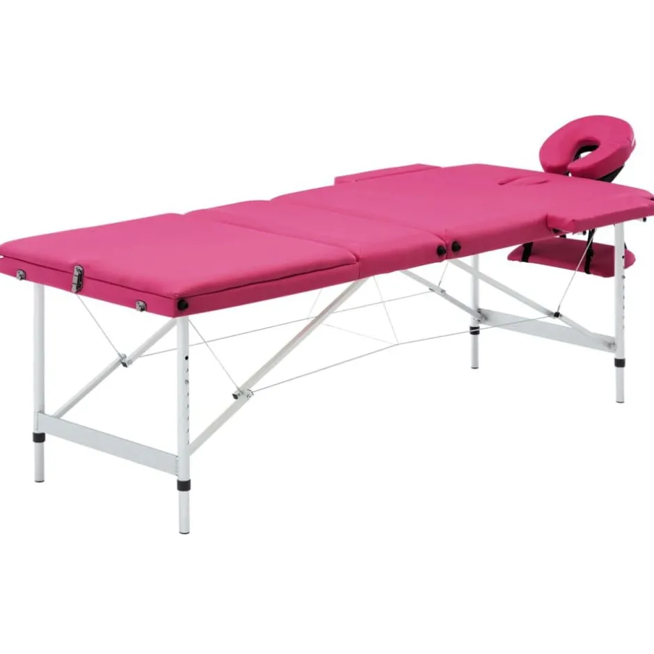 New vidaXL Hopfällbar massagebänk 3 sektioner aluminium Rosa