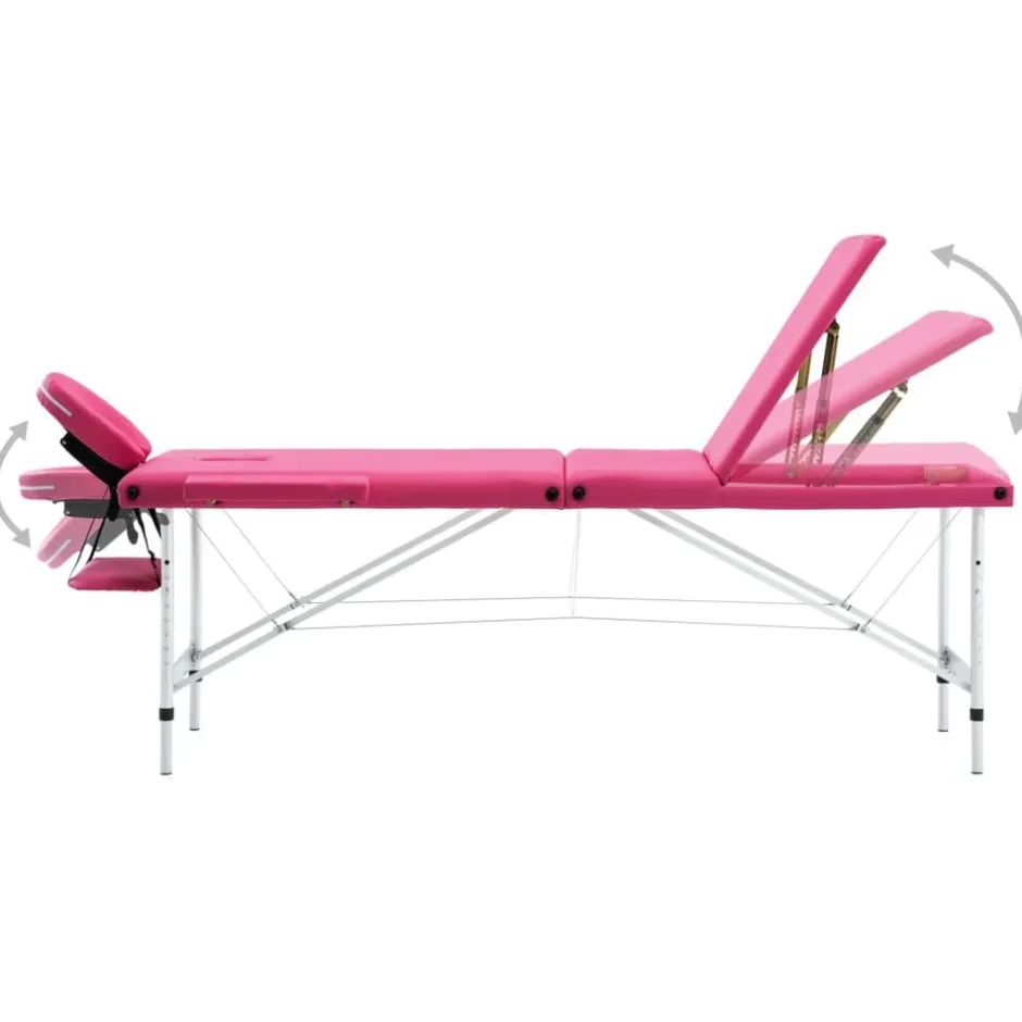 New vidaXL Hopfällbar massagebänk 3 sektioner aluminium Rosa