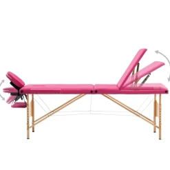 vidaXL Hopfällbar massagebänk 3 sektioner trä rosa