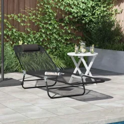 vidaXL Hopfällbar solstol Svart 182 x 55 x 85,5 cm Textilene