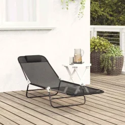 vidaXL Hopfällbar solstol Svart 182 x 55 x 85,5 cm Textilene