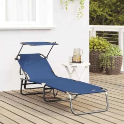 Best vidaXL Hopfällbar solstol 190 x 57 x 81 cm oxford Blå