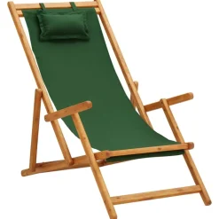 Best vidaXL Hopfällbar strandstol massivt eukalyptusträ och tyg Grön