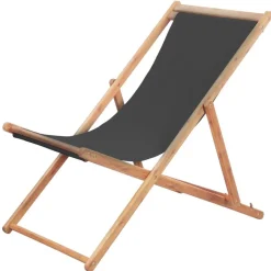 vidaXL Hopfällbar strandstol tyg och träram grå