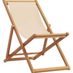 vidaXL Hopfällbar strandstol beige massivt eukalyptusträ och tyg