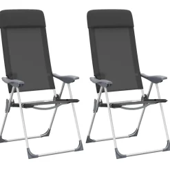 vidaXL Hopfällbara campingstolar 2 st aluminium Svart