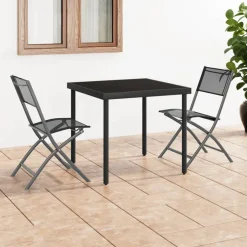 New vidaXL Hopfällbara trädgårdsstolar 2 st stål och textilen Svart