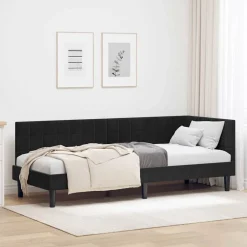 vidaXL Hörn Sängram med huvudgavel 80 cm x 200 cm Sammet Svart