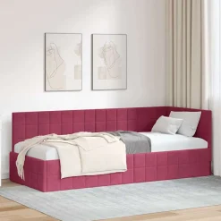 Best vidaXL Hörn Sängram med huvudgavel 80 cm x 200 cm Sammet Vinröd