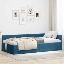 vidaXL Hörn Sängram med huvudgavel Blå 80 cm x 200 cm Sammet