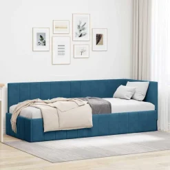 vidaXL Hörn Sängram med huvudgavel Blå 80 cm x 200 cm Sammet