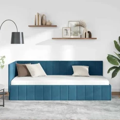 vidaXL Hörn Sängram med huvudgavel Blå 80 cm x 200 cm Sammet