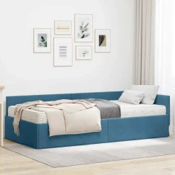 Discount vidaXL Hörn Sängram med Madrass Övrigt med huvudgavel 2 pcs Sammet Blå