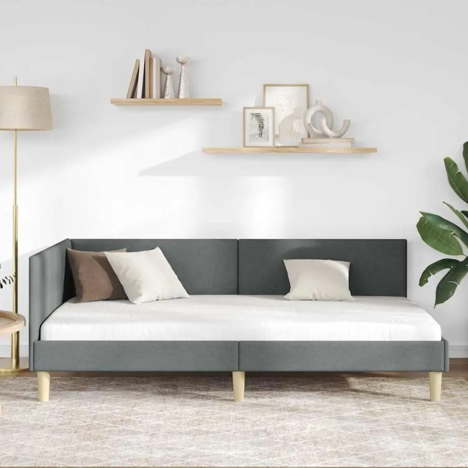 Online vidaXL Hörn Sängram 80 cm x 200 cm Tyg och plywood Mörkgrå