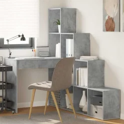 Clearance vidaXL Hörnskrivbord med hylla 101,5 x 149,5 x 149,5 cm Betonggrå