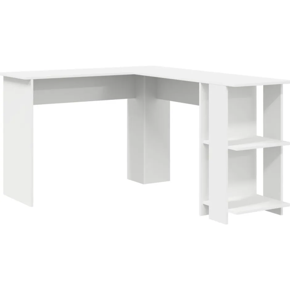 Discount vidaXL Hörnskrivbord med hylla 140 x 113,5 x 75 cm Konstruerat trä Vit