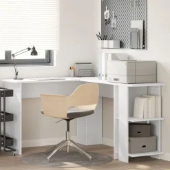 Discount vidaXL Hörnskrivbord med hylla 140 x 113,5 x 75 cm Konstruerat trä Vit
