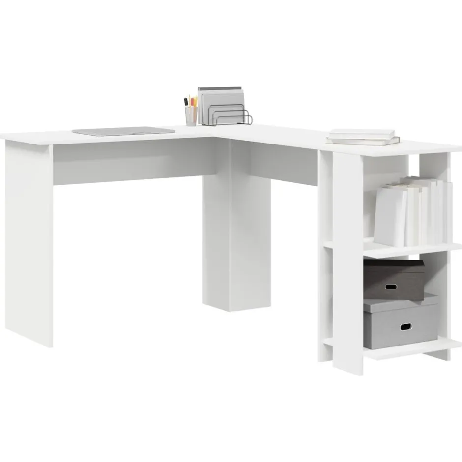 Discount vidaXL Hörnskrivbord med hylla 140 x 113,5 x 75 cm Konstruerat trä Vit