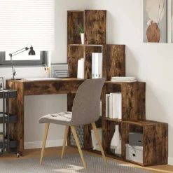 Clearance vidaXL Hörnskrivbord Rökt ek 101,5 x 149,5 x 149,5 cm Konstruerat trä Rökfärgad ek