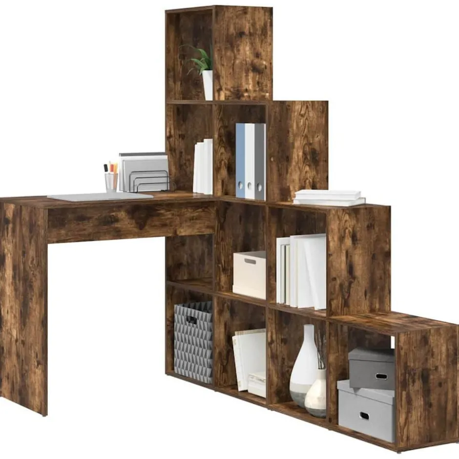 Clearance vidaXL Hörnskrivbord Rökt ek 101,5 x 149,5 x 149,5 cm Konstruerat trä Rökfärgad ek