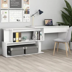 vidaXL Hörnskrivbord vit 200x50x76 cm konstruerat trä