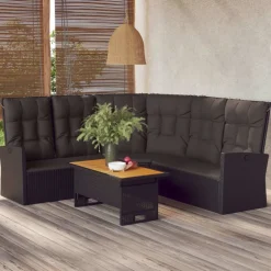Outlet vidaXL Hörnsoffa med dynor konstrotting Svart