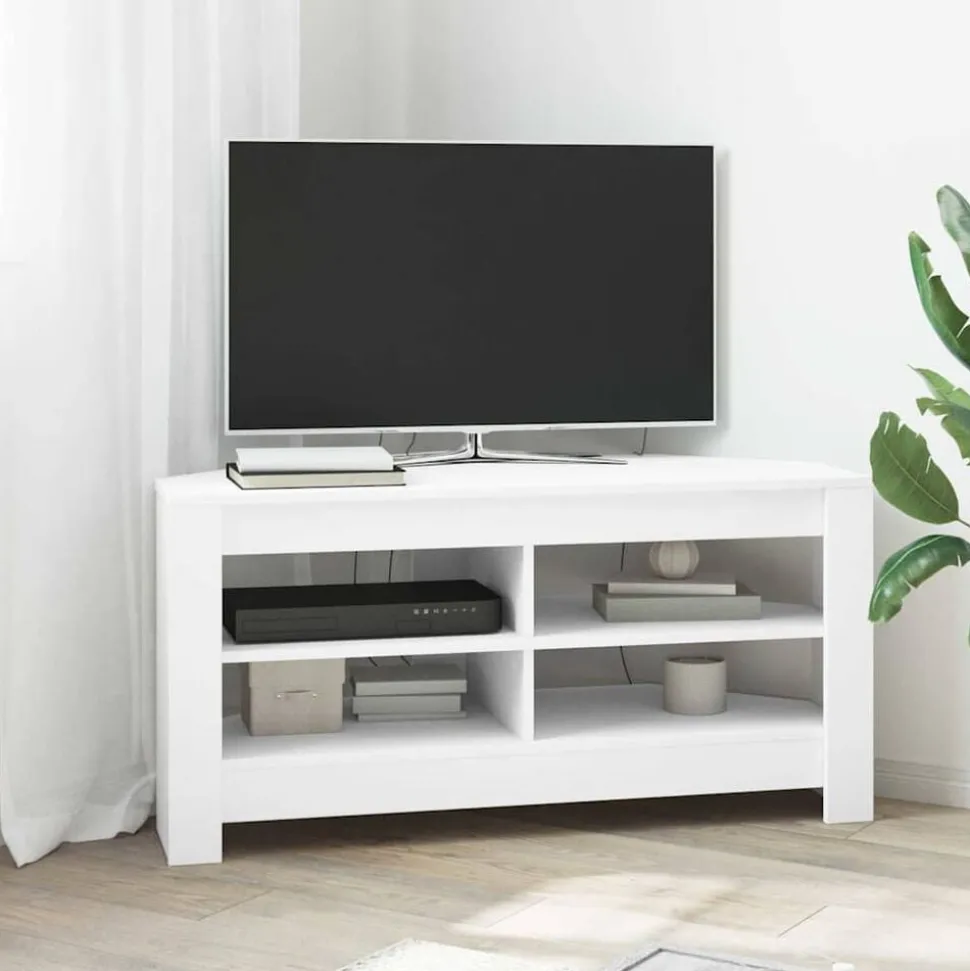 vidaXL HörnTVSkåp Vit 102 x 40,5 x 45 cm Konstruerat trä