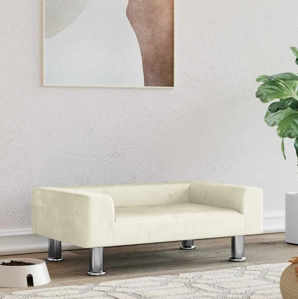 vidaXL Hundbädd gräddvit 70x45x26,5 cm sammet