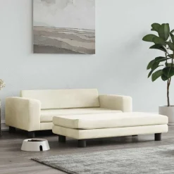 Hot vidaXL Hundbädd med förlängning gräddvit 100x50x30 cm sammet Kräm