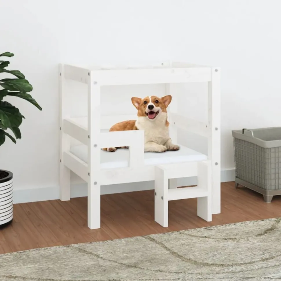 vidaXL Hundbädd vit 55,5x53,5x60 cm massiv furu