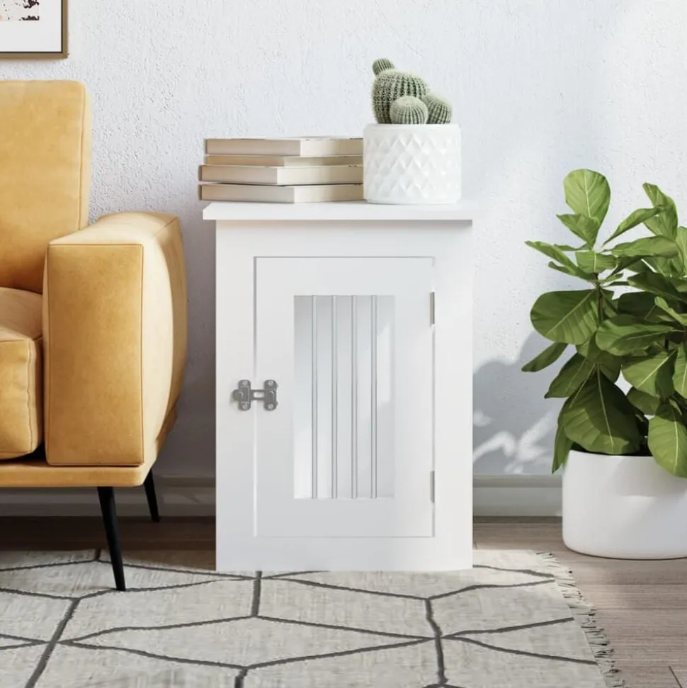 vidaXL Hundbur/sidobord vit 45x62x59 cm konstruerat trä