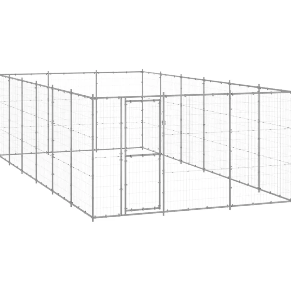 vidaXL Hundgård för utomhusbruk galvaniserat stål 21,78 m²
