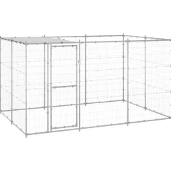 Discount vidaXL Hundgård för utomhusbruk galvaniserat stål med tak 7,26 m² Silver
