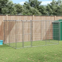 Discount vidaXL Hundgård för utomhusbruk galvaniserat stål med tak 7,26 m² Silver
