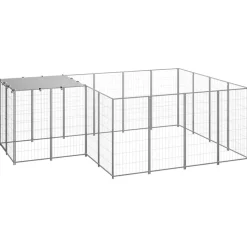 vidaXL Hundgård silver 6,05 m² stål